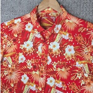 Retro Rifle Bliss Vector Short Sleeve Button Shirt Mens Red Floral‎ Hawaiian